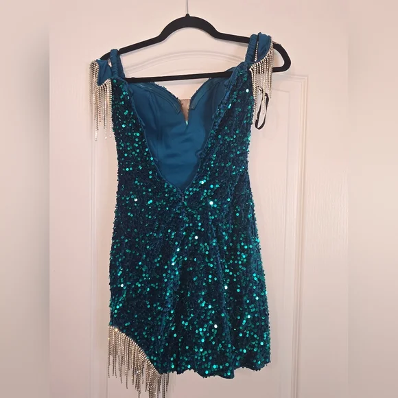 Alyce Paris turquoise sequined sparkling Special Occasion mini dress in size 00 - Picture 3 of 8